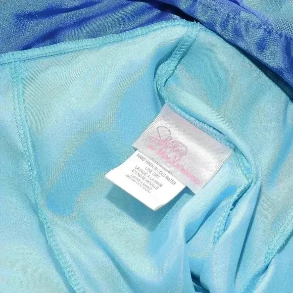 Vintage 00s Blue Satin Lace Teddy Lingerie Size Small Floral Mesh Slip On Sexy - Picture 4 of 4